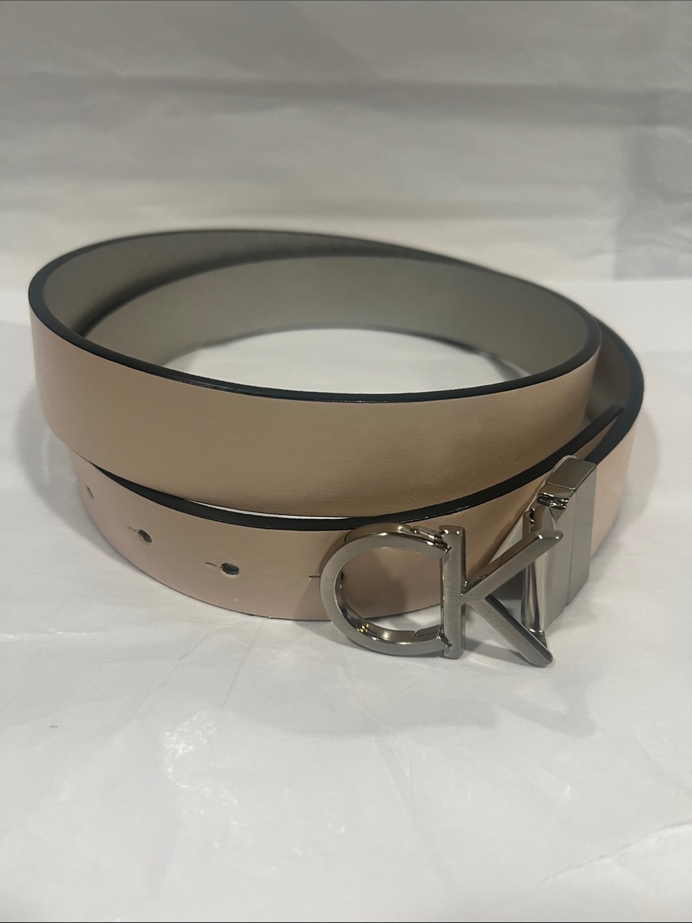 Calvin Klein Nude Leather Belt with Silver CK Buckle